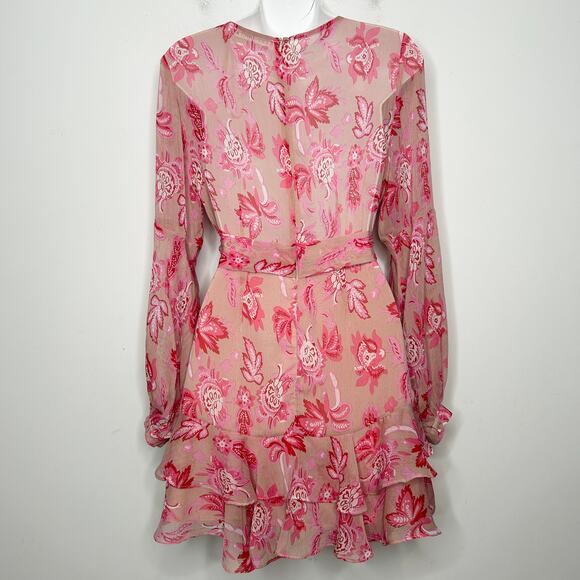 SAINTS + SECRETS Pink Floral Dress Womens Medium Feminine Ruffle Valentines Date - Picture 6 of 9
